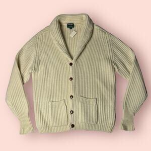 Vtg Sweater Mens XL Cream Cardigan Wool Long Sleeve New Deadstock Savile Row